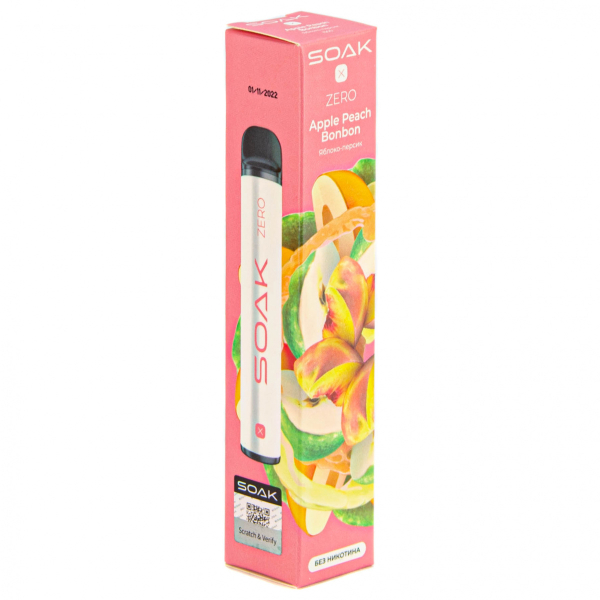 SOAK X ZERO Apple peach bonbon 1500 затяжек (без никотина) в Калининграде
