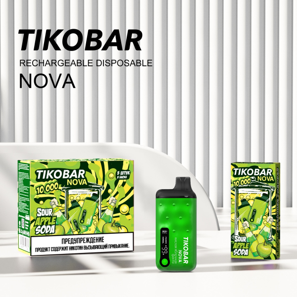 Электронка Tikobar Nova Кислая Яблочная Содовая 10000 Затяжек в Калининграде