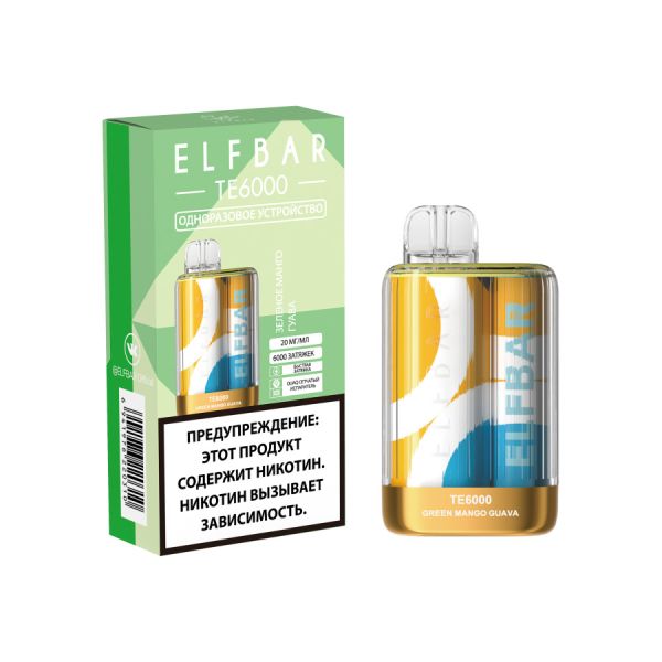 ЭСДН ELF BAR Te Зелёное Манго Гуава 6000 затяжек в Калининграде